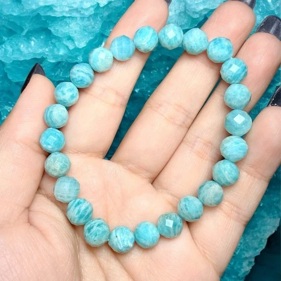8mm Faceted Amazonite Bracelet | Calm Communication Stone - Picture 1 of 4
